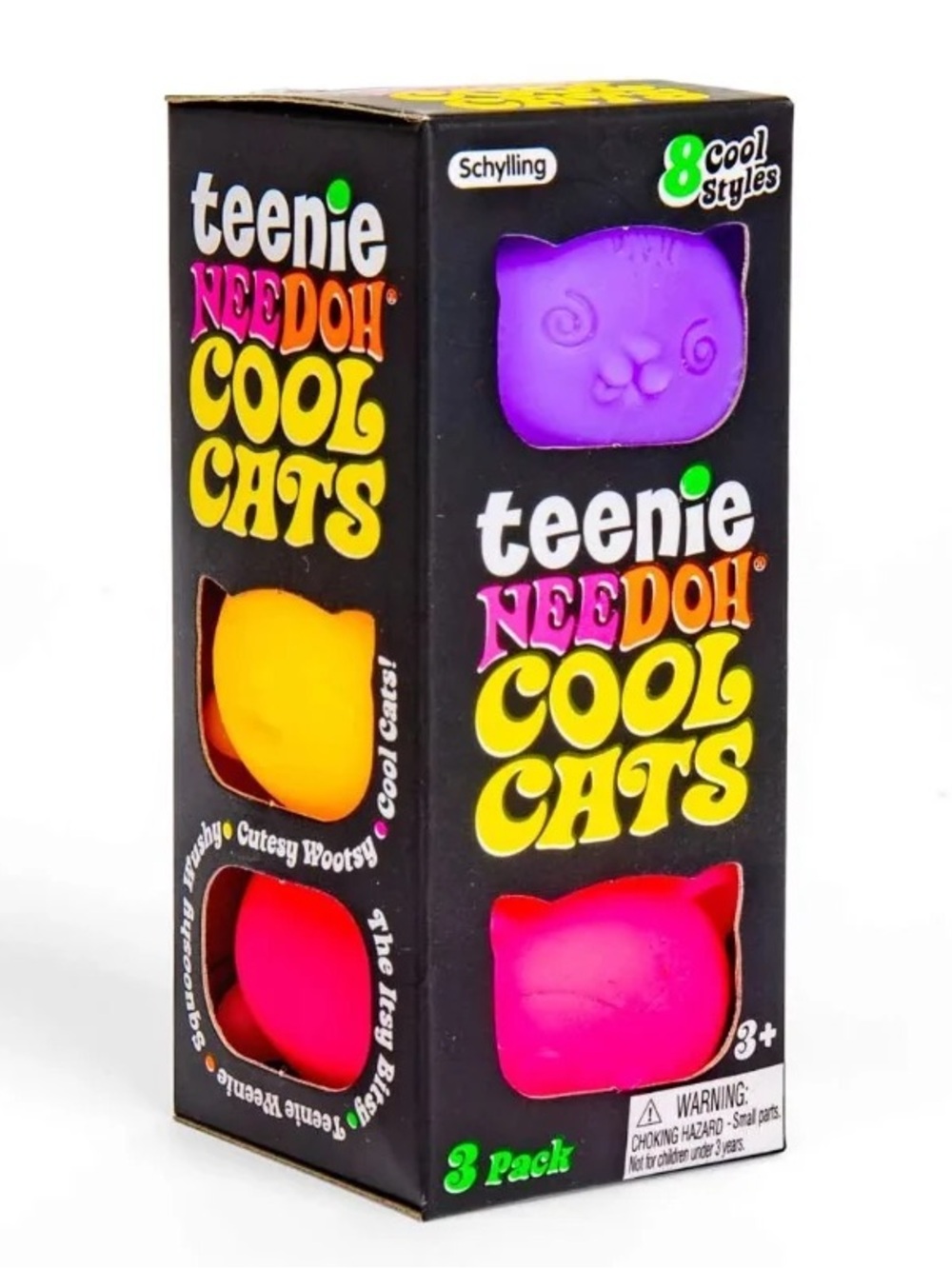 Teenie Needoh Cool Cats 3-Pack - Purple, Yellow, Pink NEW IN BOX